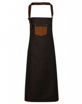 PR136 'DIVISION' WAXED LOOK DENIM BIB APRON WITH FAUX LEATHER