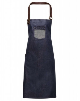 PR136 'DIVISION' WAXED LOOK DENIM BIB APRON WITH FAUX LEATHER