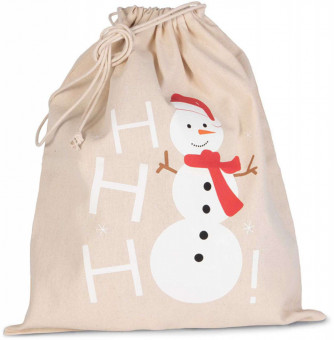 KI0745 COTTON BAG WITH SNOWMAN DESIGN AND DRAWCORD CLOSURE