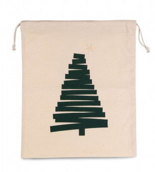 KI0746 COTTON BAG WITH CHRISTMAS TREE DESIGN AND DRAWCORD CLOSURE