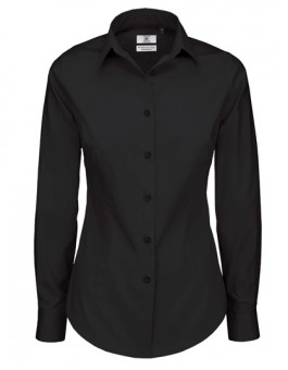 Poplin Shirt Black Tie Long Sleeve / Women