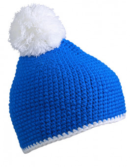 Pompon Hat with Contrast Stripe