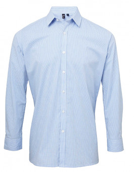 Men`s Microcheck (Gingham) Long Sleeve Cotton Shirt