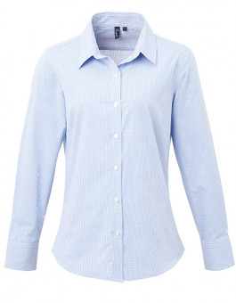 Ladies` Microcheck (Gingham) Long Sleeve Cotton Shirt