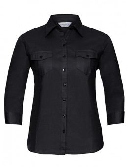 Ladies` Roll 3/4 Sleeve Fitted Twill Shirt