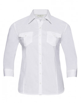Ladies` Roll 3/4 Sleeve Fitted Twill Shirt